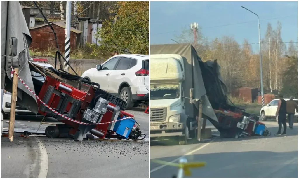 В Петрозаводске из фуры на повороте выпало оборудование